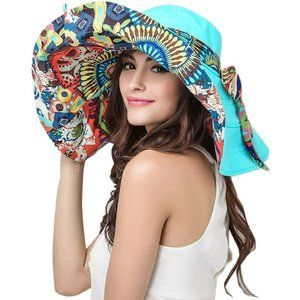 Women's Foldable Floppy Reversible Travel Beach Sun Visor Hat